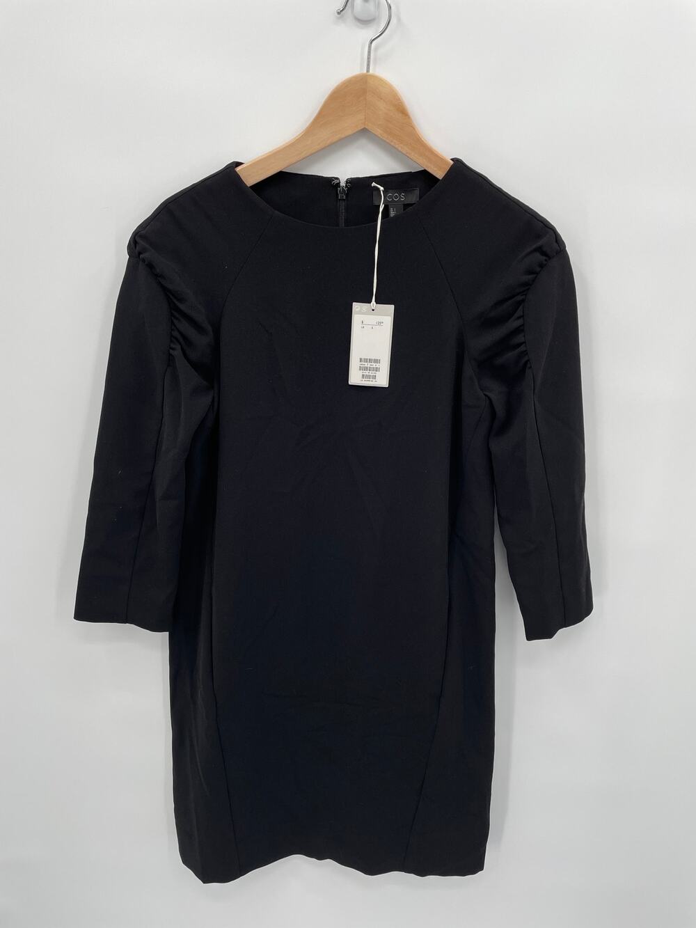 Cos NWT 3/4 Rouched Sleeve Black Crewneck Shift Dress // 2